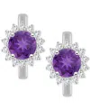 Macy's Rhodolite Garnet (2-1/5 Ct. T.w.) & White Topaz (1/2 Ct. T.w.) Halo Hoop Earrings In Sterling Silver In Amethyst