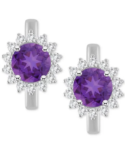 Macy's Rhodolite Garnet (2-1/5 Ct. T.w.) & White Topaz (1/2 Ct. T.w.) Halo Hoop Earrings In Sterling Silver In Amethyst