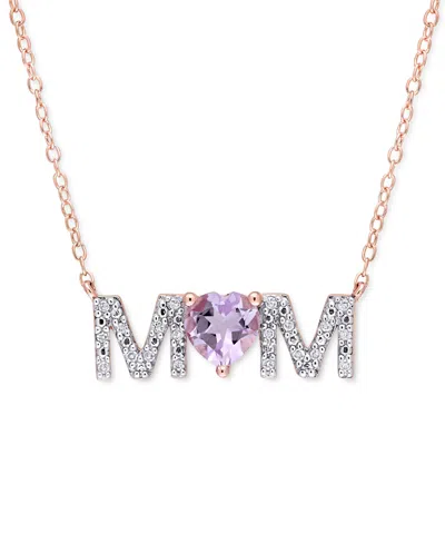 Macy's Rhodolite Garnet (4/5 Ct. T.w.) & Diamond (1/10 Ct. T.w.) Mom 18" Pendant Necklace In 18k Gold-plate In Amethyst