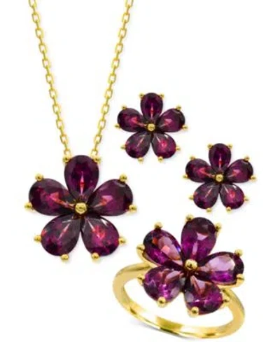 Macy's Rhodolite Garnet Flower Jewelry Collection In 14k Gold Plated Sterling Silver