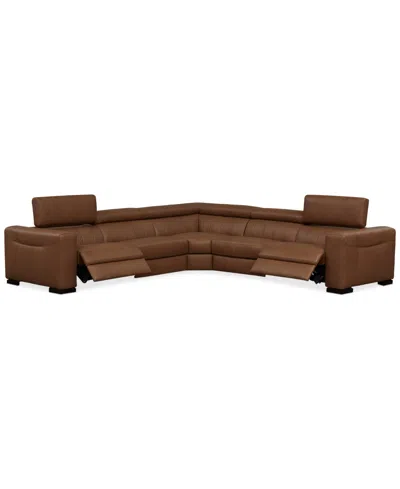 Macy's Rinan 125" 5-pc. Leather Sectional With 2 Power Recliners, Created For  In White