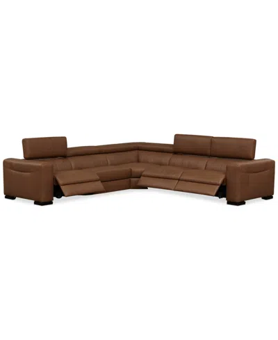 Macy's Rinan 125" 5-pc. Leather Sectional With 3 Power Recliners, Created For  In White