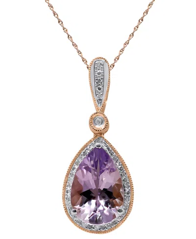 Macy's Rose Amethyst (2-1/3 Ct. T.w.) & Diamond (1/20 Ct. T.w.) Pendant Necklace In 14k Rose Gold