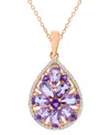 Macy's Rose De France & Amethyst Two-stone 18" Pendant Necklace In 14k Rose Gold-plated Sterling Silver In Pink
