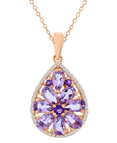 Macy's Rose De France & Amethyst Two-stone 18" Pendant Necklace In 14k Rose Gold-plated Sterling Silver In Pink
