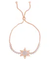Macy's Rose Gold Plated Diamond Accent Snowflake Adjustable Bracelet In Pink