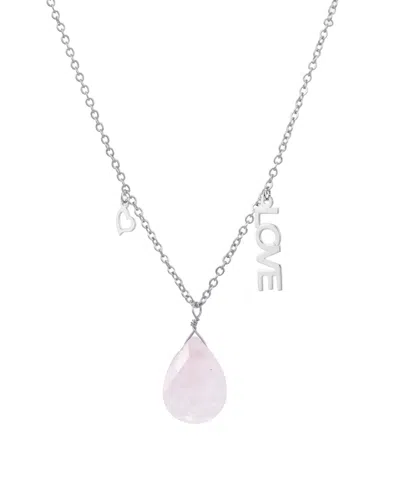 Macy's Clear Quartz Pear Shape Bead 16mm Charm Necklace In Fine Silver Plated Brass In Rose