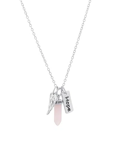 Macy's Rose Quartz Stone Charm Necklace In Fine Silver Plated Brass