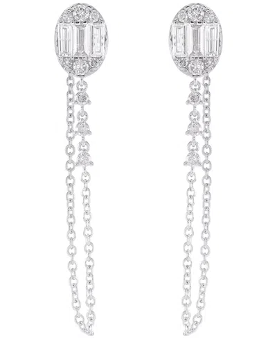 Macy's Round (0.48 Ct. T.w.) And Baguette (0.53 Ct. T.w.) Diamond Drop Earrings In 14k White Gold In Metallic