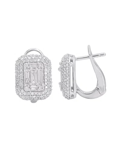 Macy's Round (0.58 Ct. T.w.) And Baguette (0.42 Ct. T.w.) Diamond Earrings In 14k White Gold In Metallic
