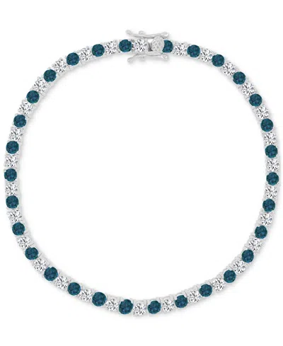 Macy's Round-cut Cubic Zirconia Bracelet In Sterling Silver In Blue