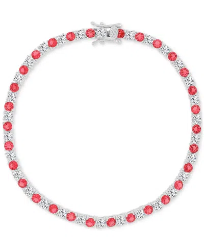 Macy's Round-cut Cubic Zirconia Bracelet In Sterling Silver In Red
