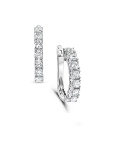 Macy's Round Diamond Hoop Earrings (1 Ct. T.w.) In 14k White Gold In Metallic