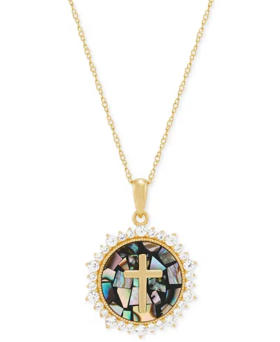 Macy's Round Mosaic & Created White Sapphire Pendant Necklace (1/2 Ct. T.w.) In 14k Gold-plated Sterling Si