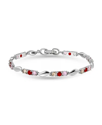 Macy's Round Pink, Champagne, Red Cubic Zirconia And Polish "s" Shape Bracelet In Metallic
