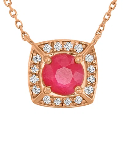 Macy's Ruby (0.65 Ct. T.w.) & Diamond (0.08 Ct. T.w.) Cushion Necklace 14k Rose Gold In Purple