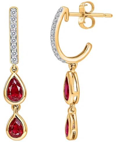 Macy's Ruby (0.76 Ct. T.w.) & Diamond (1/10 Ct. T.w.) Earrings In 10k Yellow Gold