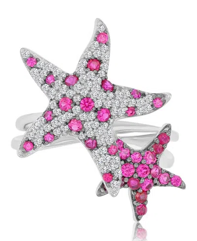Macy's Ruby (0.88 Ct. T.w.) & Created Sapphire (0.43 Ct. T.w.) Duo Star Fish Ring In Rhodium Over Sterling  In Pattern