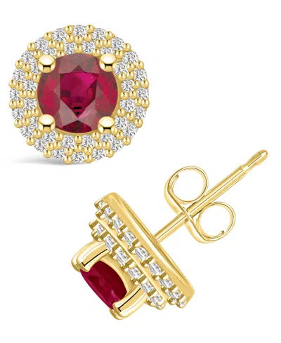Macy's Ruby (1-1/3 Ct. T.w.) And Diamond (1/3 Ct. T.w.) Halo Stud Earrings In Gold