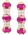 Macy's Ruby (1-1/3 Ct. T.w.) & Diamond (1/6 Ct. T.w.) Oval Small Hoop Earrings 14k Gold, 0.5" (also Availab In 14k Gold