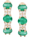 Macy's Ruby (1-1/3 Ct. T.w.) & Diamond (1/6 Ct. T.w.) Oval Small Hoop Earrings 14k Gold, 0.5" (also Availab In Emerald