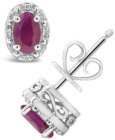 Macy's Ruby (1-1/5 Ct. T.w.) And Diamond Accent Stud Earrings In Sterling Silver