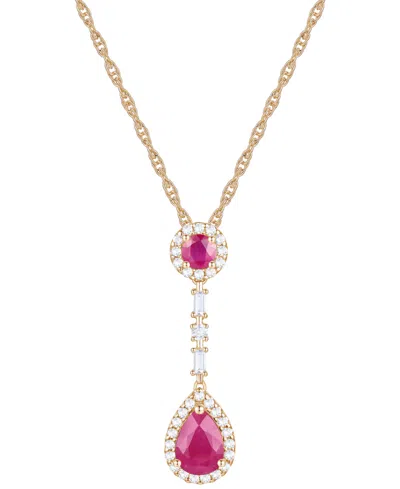 Macy's Ruby (1-1/6 Ct. T.w.) & Diamond (1/4 Ct. T.w.) 18" Lariat Necklace In 14k Gold In Red