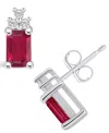 Macy's Ruby (1-3/8 Ct. T.w.) And Diamond (1/10 Ct. T.w.) Stud Earrings In White Gold