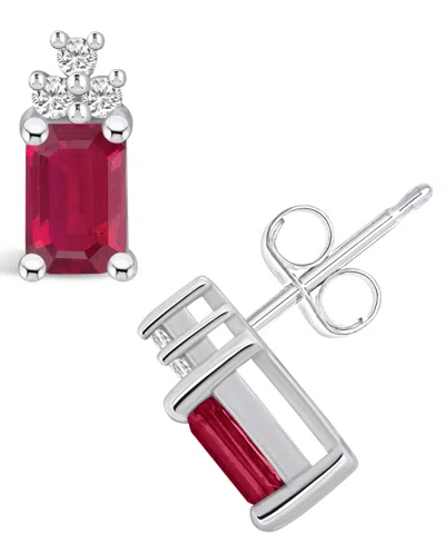 Macy's Ruby (1-3/8 Ct. T.w.) And Diamond (1/10 Ct. T.w.) Stud Earrings In White Gold