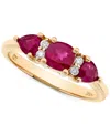 Macy's Ruby (1-3/8 Ct. T.w.) & Diamond (1/20 Ct. T.w.) Three Stone Ring In 14k Gold In Ruby