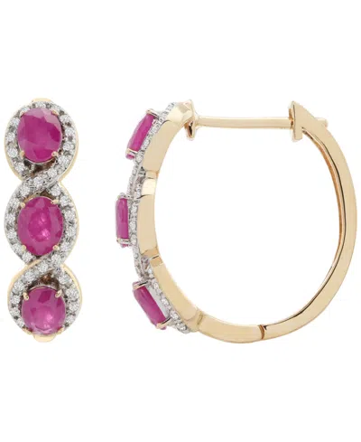 Macy's Ruby (1-3/8 Ct. T.w.) And Diamond (1/6 Ct. T.w.) Infinity Hoop Earrings In 14k Gold-plated Over Ster In Pink