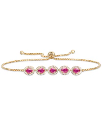 Macy's Ruby (1-5/8 Ct. T.w.) & Diamond (1/3 Ct. T.w.) Halo Bolo Bracelet In 14k Gold