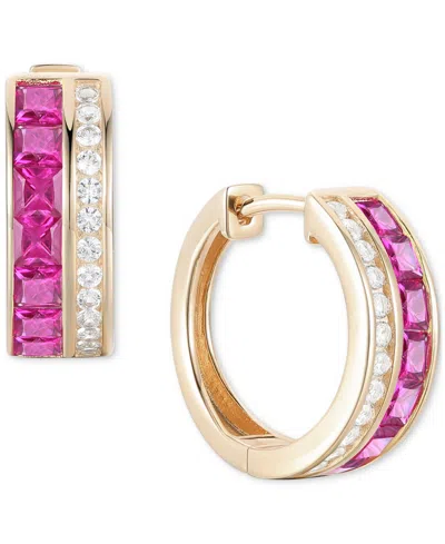 Macy's Ruby (1-5/8 Ct. T.w.) & Diamond (1/4 Ct. T.w.) Small Hoop Earrings In 14k Gold, 0.5 (also Available