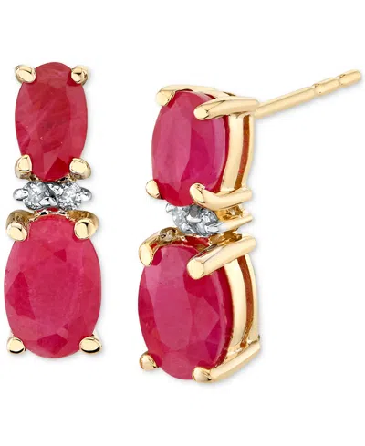 Macy's Ruby (1-9/10 Ct. T.w.) & Diamond Accent Butterfly Drop Earrings In 14k Yellow Gold