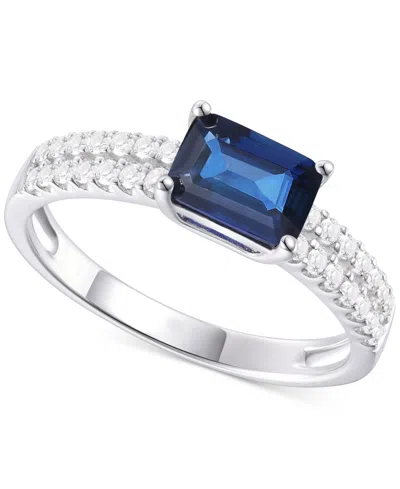 Macy's Ruby (1 Ct. T.w.) & Diamond (1/4 Ct. T.w.) Double Row Ring In 14k Gold (also In Emerald & Sapphire) In Blue