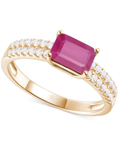 Macy's Ruby (1 Ct. T.w.) & Diamond (1/4 Ct. T.w.) Double Row Ring In 14k Gold (also In Emerald & Sapphire)