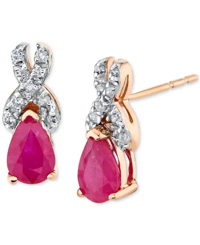 Macy's Ruby (1 Ct. T.w.) & Diamond (1/8 Ct. T.w.) Drop Earrings In 14k Rose Gold