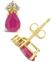 Macy's Ruby (1-9/10 Ct. T.w.) And Diamond (1/8 Ct. T.w.) Stud Earrings In 14k Yellow Gold In Ruby