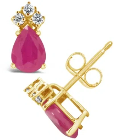 Macy's Ruby (1-9/10 Ct. T.w.) And Diamond (1/8 Ct. T.w.) Stud Earrings In 14k Yellow Gold