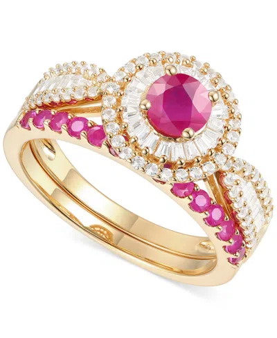 Macy's Ruby (1 Ct. T.w.) & Diamond (5/8 Ct. T.w.) Halo Bridal Set In 14k Gold