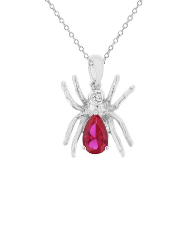 Macy's Ruby (1 Ct. T.w.) & White Sapphire (0.05 Ct. T.w.) Spider Necklace In Rhodium Over Sterling Silver In Pattern