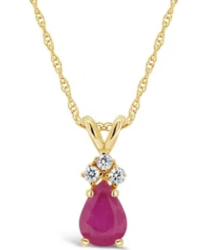 Macy's Ruby (1/2 Ct. T.w.) And Diamond Accent Pendant Necklace In 14k Yellow Gold (also In Sapphire & Emera