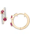 Macy's Ruby (1/3 Ct. T.w.) & Diamond (1/10 Ct. T.w.) Bypass Small Hoop Earrings In 14k Gold-plated Sterling In Ruby