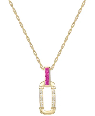 Macy's Lab Grown Ruby (1/3 Ct. T.w.) & Diamond (1/20 Ct. T.w.) Oval 18" Pendant Necklace In 14k Gold-plated