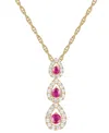 Macy's Ruby (1/3 Ct. T.w.) & Diamond (1/4 Ct. T.w.) Triple Halo Graduated 18" Pendant Necklace In 10k Gold In Red