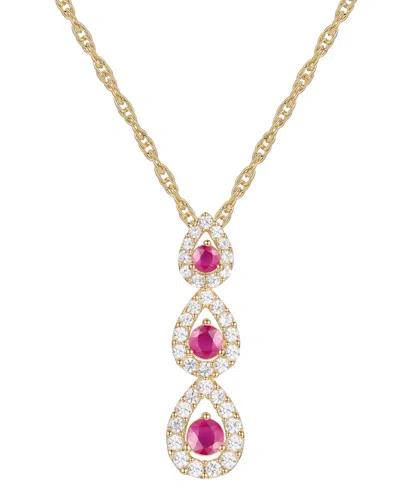 Macy's Ruby (1/3 Ct. T.w.) & Diamond (1/4 Ct. T.w.) Triple Halo Graduated 18" Pendant Necklace In 10k Gold In Red