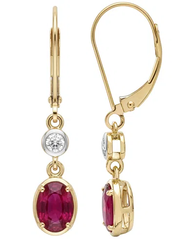 Macy's Ruby (1.40 Ct. T.w.) & Diamond (1/10 Ct. T.w.) Earrings In 14k Yellow Gold