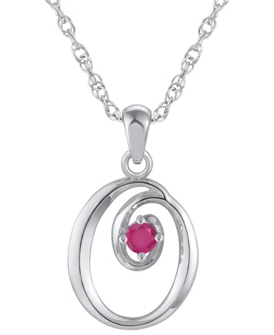 Macy's Ruby (1/6 Ct. T.w.) Initial Pendant Necklace In 10k White Gold (also Available 10k Yellow Gold) In Metallic