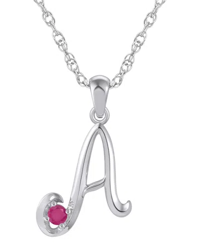Macy's Ruby (1/6 Ct. T.w.) Initial Pendant Necklace In 10k White Gold (also Available 10k Yellow Gold) In Metallic