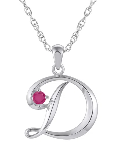 Macy's Ruby (1/6 Ct. T.w.) Initial Pendant Necklace In 10k White Gold (also Available 10k Yellow Gold) In Metallic